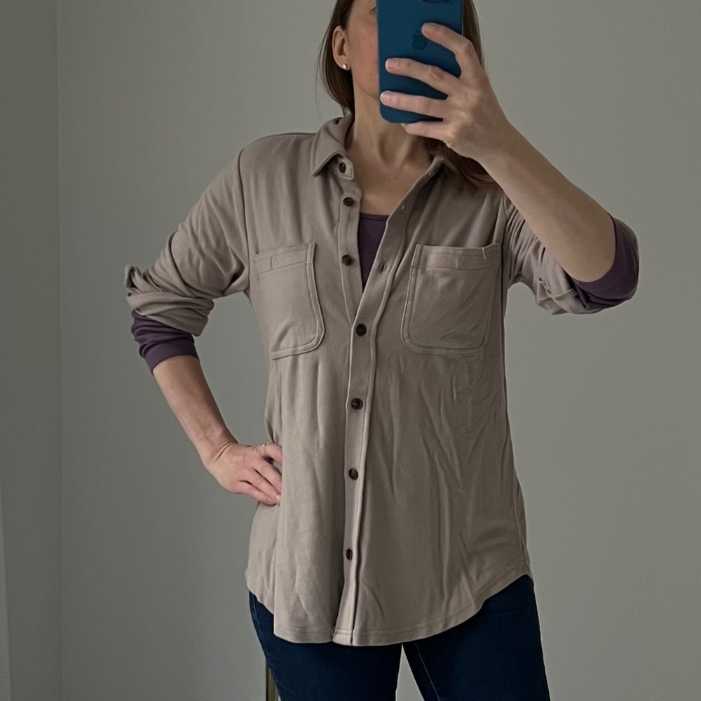 Panache Apparel Super Soft Button Up shirt Size S Taupe